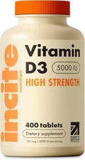 Vitamin D3 5000 IU High Strength 400 Easy Swallow Micro Tablets Made in the UK