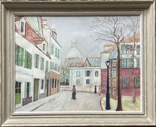 Antique Tempera painting, Paris Montmartre Style Maurice Utrillo, Framed