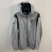Nike NFL Green Bay Packers On Field Dri Fit Full Zip Hoodie Jacket Mens XL Grey