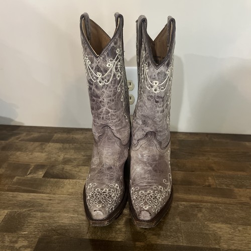 CORRAL A2773 Floral Leather Snip Toe Western Cowgirl Boots Youth Size 2.5 T - Picture 5 of 8