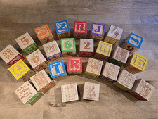 Large Wooden Toy Alphabet Building Child Blocks Toddler Lot Of 26