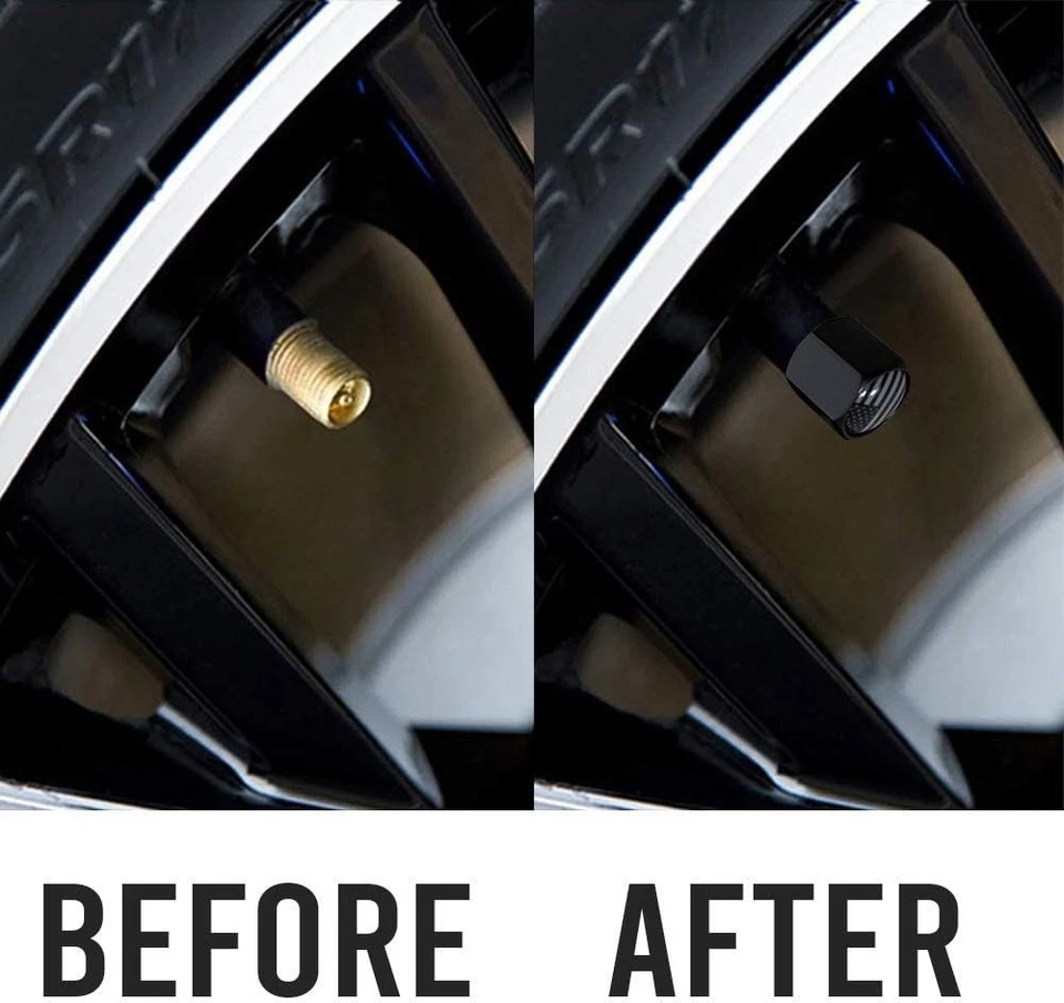 Paquete de 4 tapas de válvula de neumático TACTILIAN American Flag, negras Foto 2 de 4