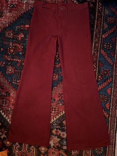 Wrangler 1970s Vintage Flares Trousers Dark Cherry Red - Picture 2 of 6