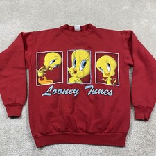 VTG Looney Tunes Sweatshirt Mens M Red Tweety Graphic Crewneck Cartoon 90s