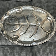 Vintage Tree of Life Serving Platter Meat Serving Tray Silver Metal Unmarked 18"