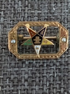Vintage Order of the Eastern Star Membership Brooch Pin 10k Pearls