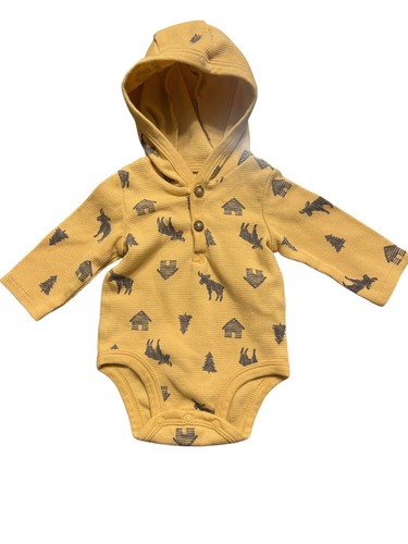 Just One You By Carter's 2 Baby Hoodies 3M Yellow w/ Moose & Green w/Dinosaurs - Picture 3 of 6
