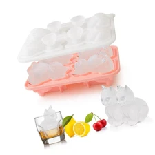 3D Cat Ice Cube Mold Silicone Large Ice Cube Tray with Lid for Cocktail Whisk...