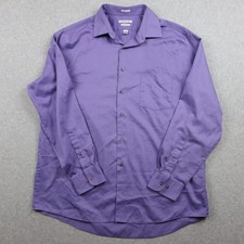 Van Heusen Shirt Mens 17 34/35 Lux Sateen Regular Fit Button Purple Long Sleeve