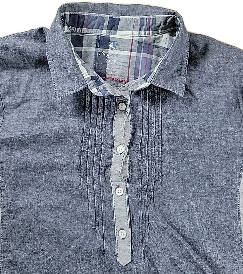 Vestido camisero túnica Kuhl para mujer gris Kiley Henley pintuck borde a cuadros 4242 Foto 3 de 4