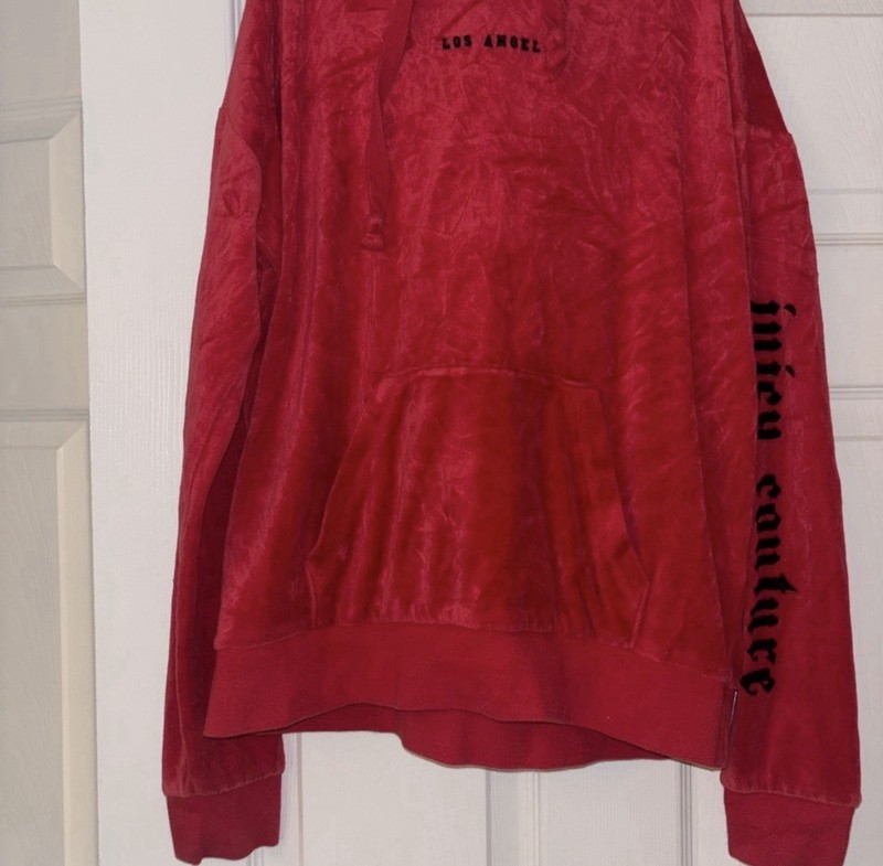 Juicy Couture Red Velour Hoodie Y2K Los Angeles Embroidered Logo Small