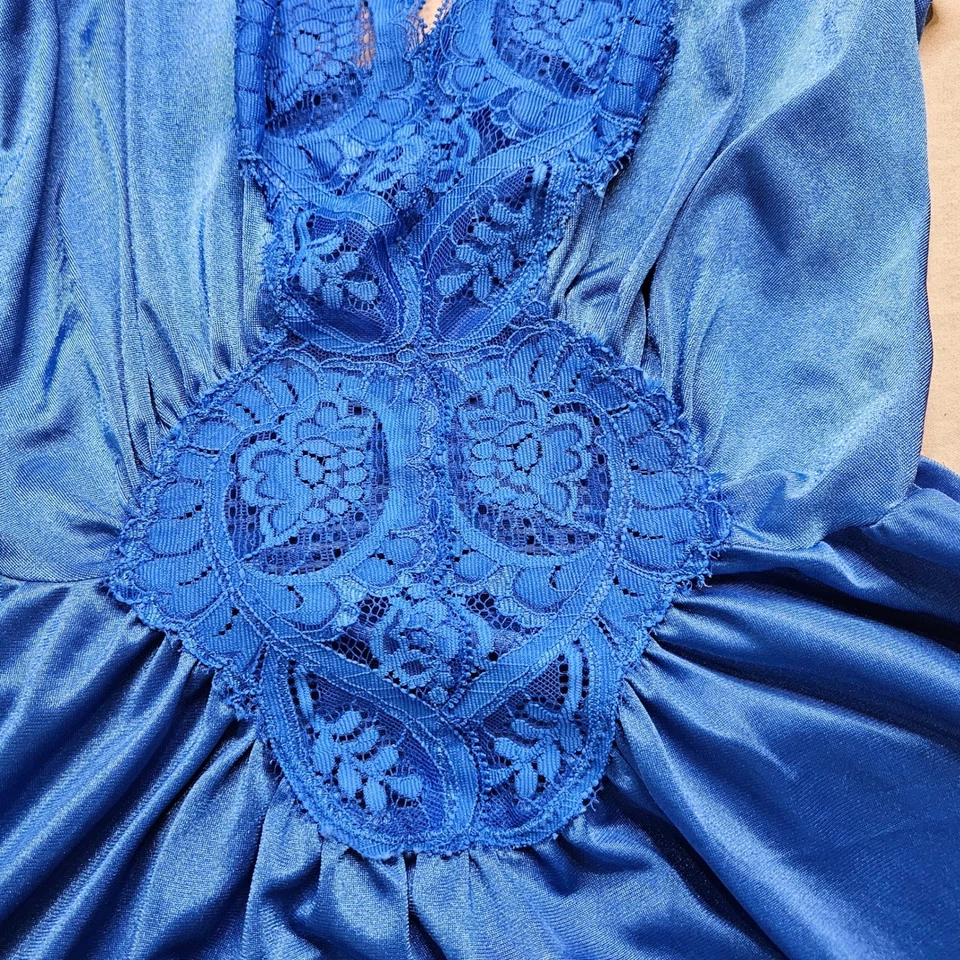 Винтажный Olga ночная рубашка синий макси кружева отделки белье Med скольжения платье 92280 романтический - Изображение 4 из 4