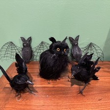 Lot Of Halloween Decor Accessories: Owl, Ravens, Bats