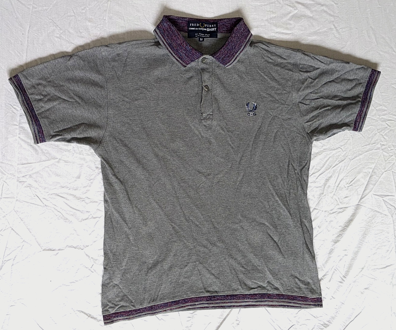 Vintage Comme De Garcons x Fred Perry - Grey Polo & Purple Trim - Mens Medium 2