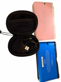 Nintendo 3DS XL Handheld System Lot Pink & Blue Consoles w/ Case USB Cable