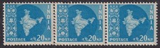 India 1955 Map 20np coil join strip of 3 MNH