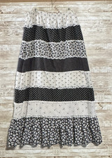 Vintage Tumbleweeds Tiered Skirt Boho Hippie Prairie Cottage Black White L/XL