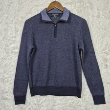 Banana Republic Mens M Sweater Blue 100 Italian Merino Wool Baruffa 1/4 Zip