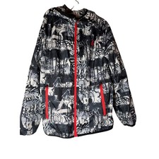 Reebok Boys Graffiti Print Windbreaker Jacket Black White Red Size Medium 8