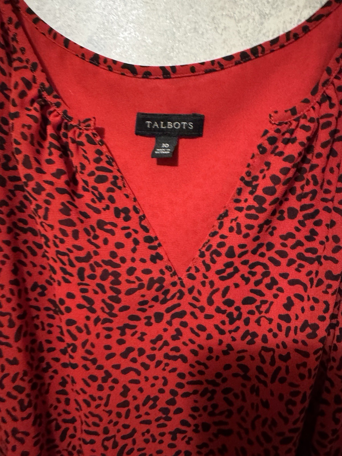 TALBOTS Red Black Leopard Print Lined Blouson Dre… - image 2