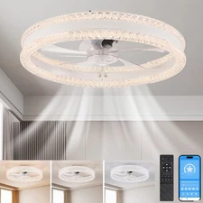20" White Wave Ceiling Fan Light Kit Modern Dimmable LED Fixture Remote Control