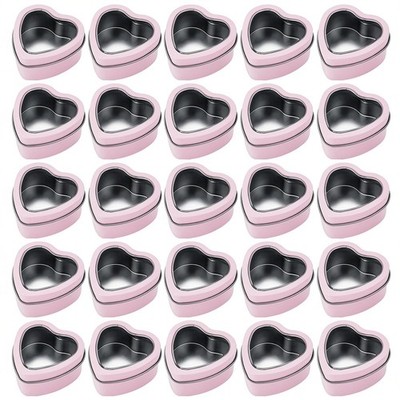 Thintinick 25-Pack 2oz Empty Heart Shaped Mini Metal Tins with Clear View Window