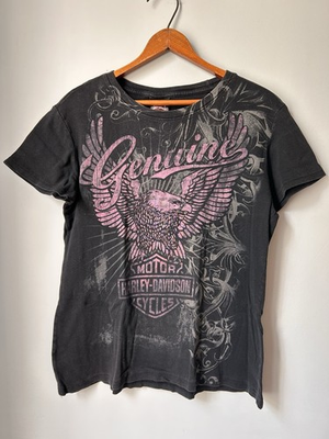 #ad Harley Davidson Beaumont TX Black Purple Eagle Graphic T Shirt Womens Sz Large $15.00