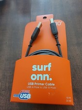 10 ft USB Printer Cable Connects Laptop Or Computer To Printer