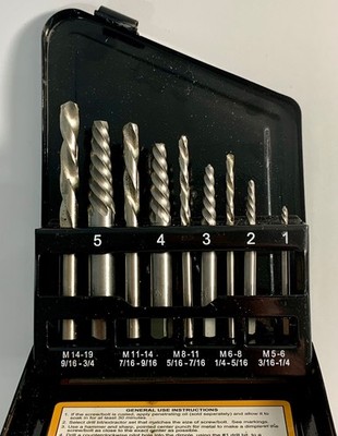 WARRIOR 9pc Screw Extractor Set w/Case #63987 (1 Drill Bit Missing)