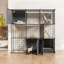 3-Tier Large Cat Enclosure Indoor Outdoor with Litter Box, Detachable Multifun
