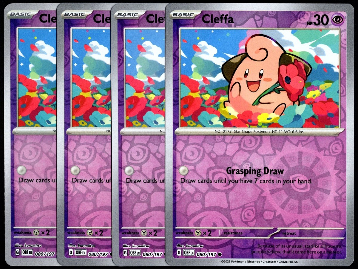 Pokemon TCG 4x Cleffa 080/197 2023 Obsidian Flames Reverse Holo Playset -  NM/LP | eBay