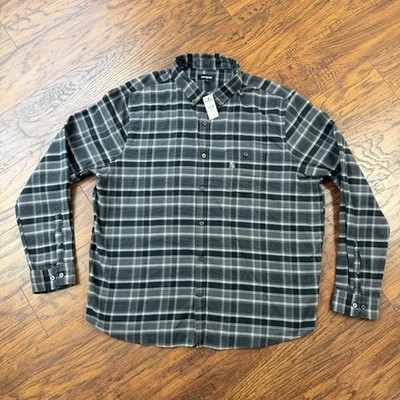 Express Shirt Mens 2XL XXL Gray Plaid Flannel Long Sleeve Cotton Blend Stretch