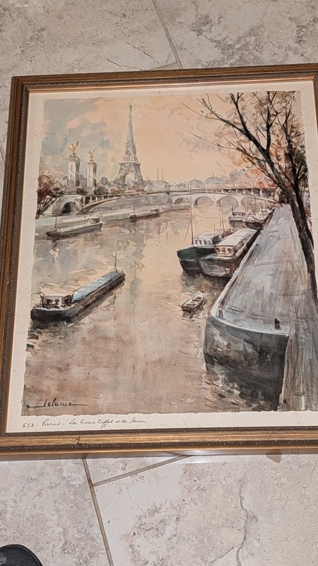 Vintage Paris River Scene Painting On Board Framed And Signed
