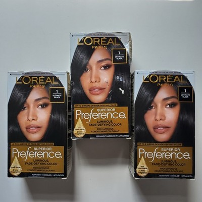 3 L'Oreal Superior Preference Permanent Hair Color #1 Ultimate Black Dye Lot *