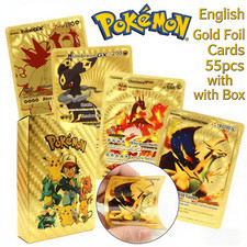55PCS Pokemon Card Foil GOLD PACK 55 CARDS TCG GX Vmax GX Card Charizard Rare