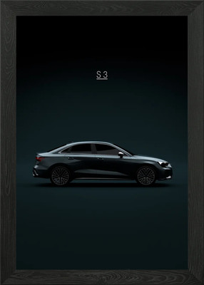 1321 Audi S3 Limousine 2025 - grüne Blechdose gerahmt Wandbild Poster Leinwanddruck Bild