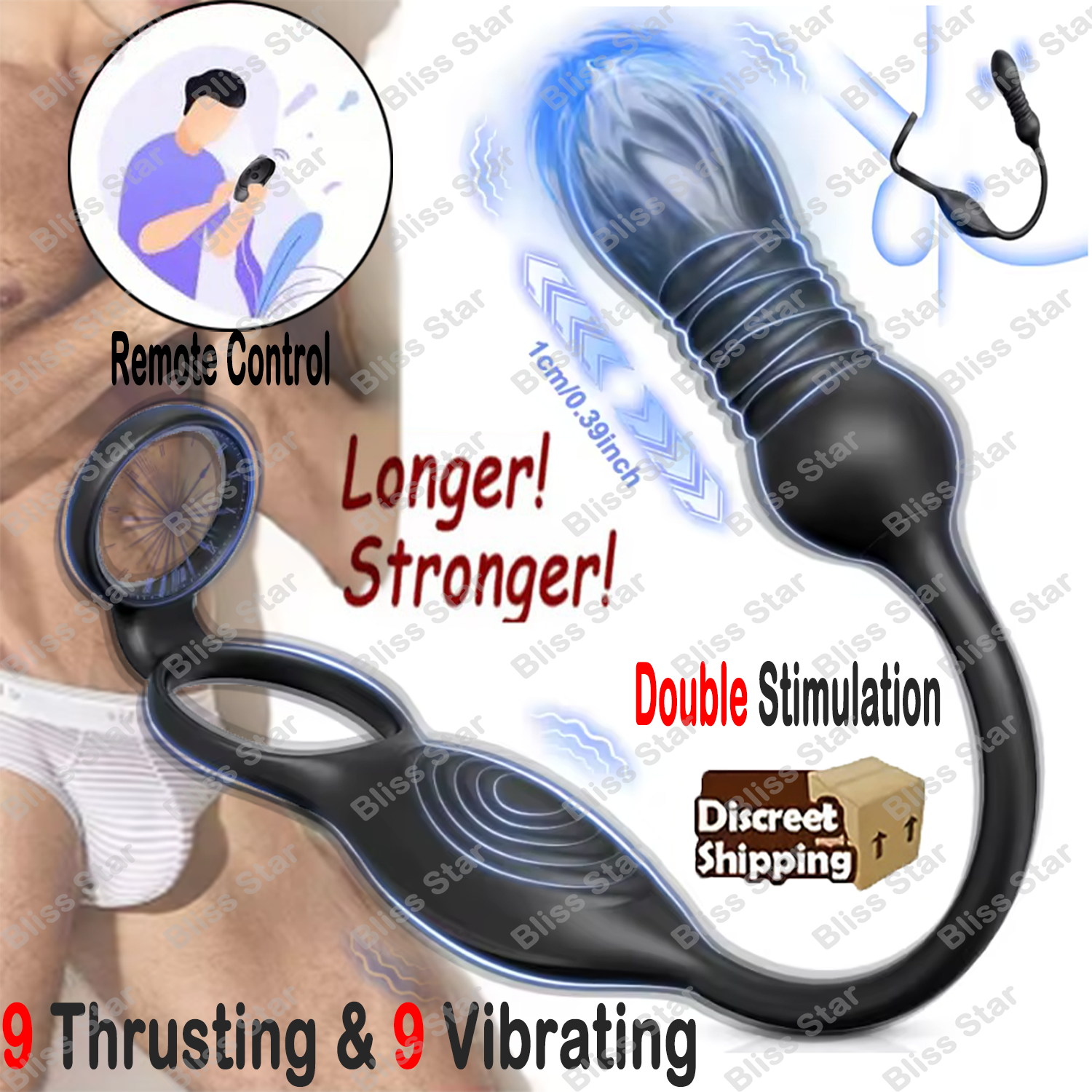 Vibrating Penis Cock Ring -Anal Butt Plug Vibrator Massager Sex Toys for Men NEW