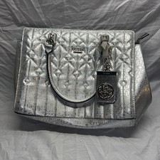 Guess 1981 Vtg. Satchel Monogram Handbag Purse Bright Silver