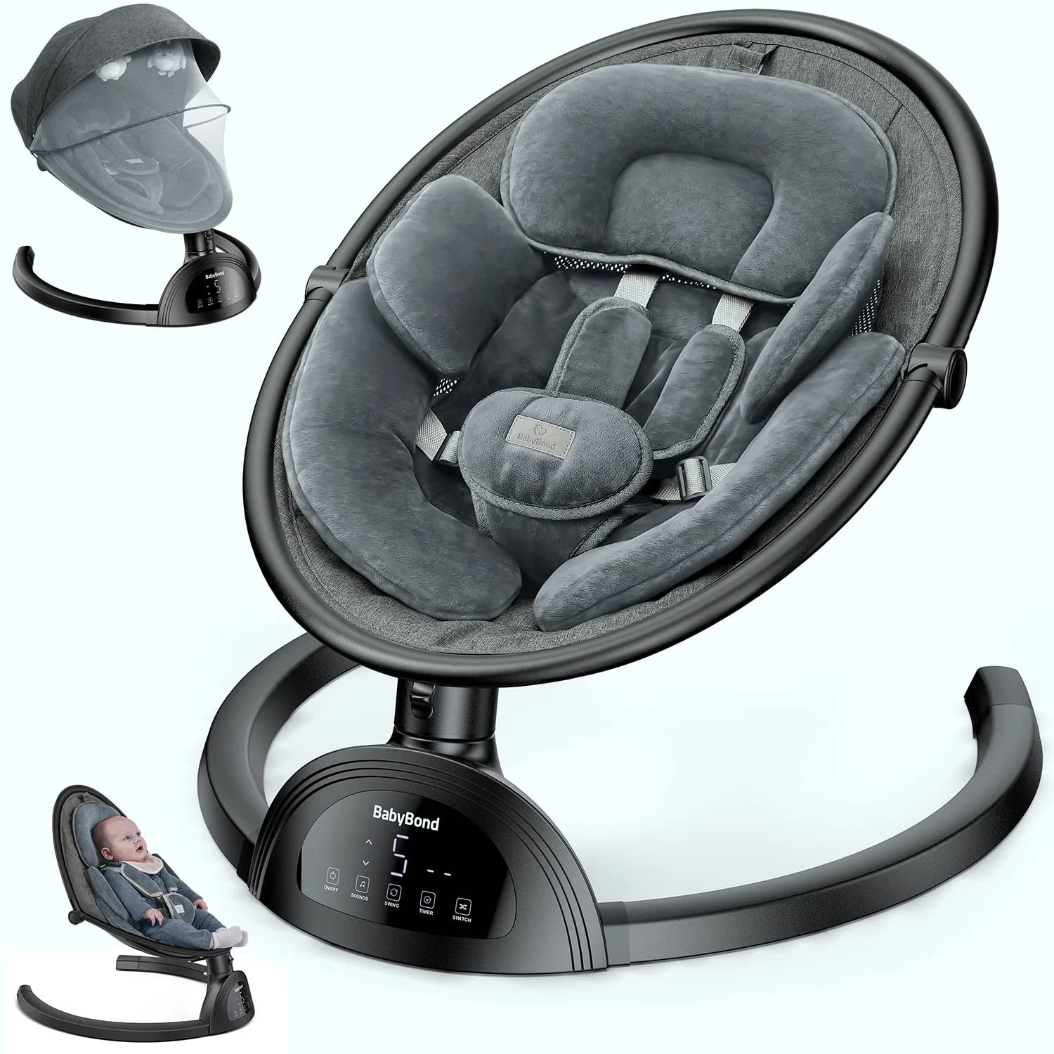 BabyBond Baby Swings for Infants, Bluetooth Infant Swing with Music Speaker, 3 S