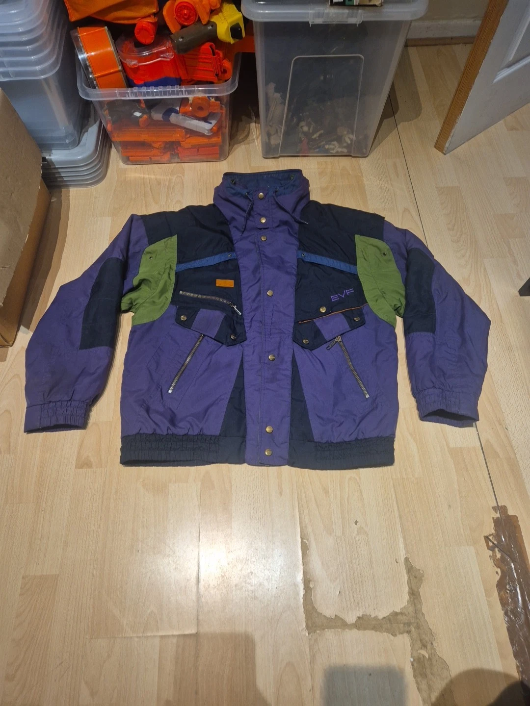 Vintage EVF Ski Jacket Large Unisex Colourblock 80s/90s Retro Full Zip VGC (E1)
