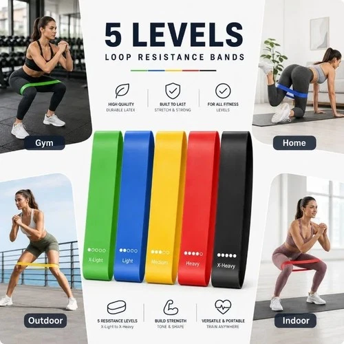 Resistance Bands Exercise Sports Loop Fitness Home Gym Yoga Latex Set Or Singles - Picture 5 of 14