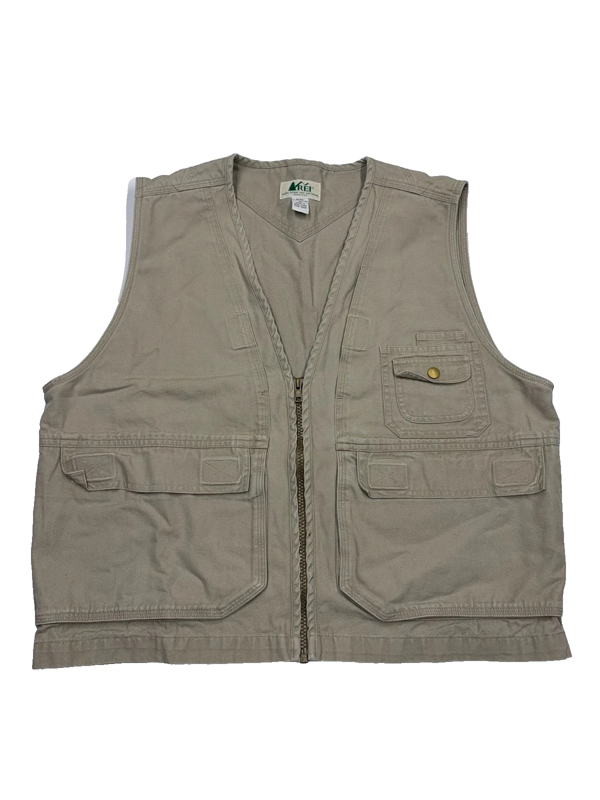 Vintage REI Men's Utility Vest Hiking Fishing Khaki Beige - Size Medium