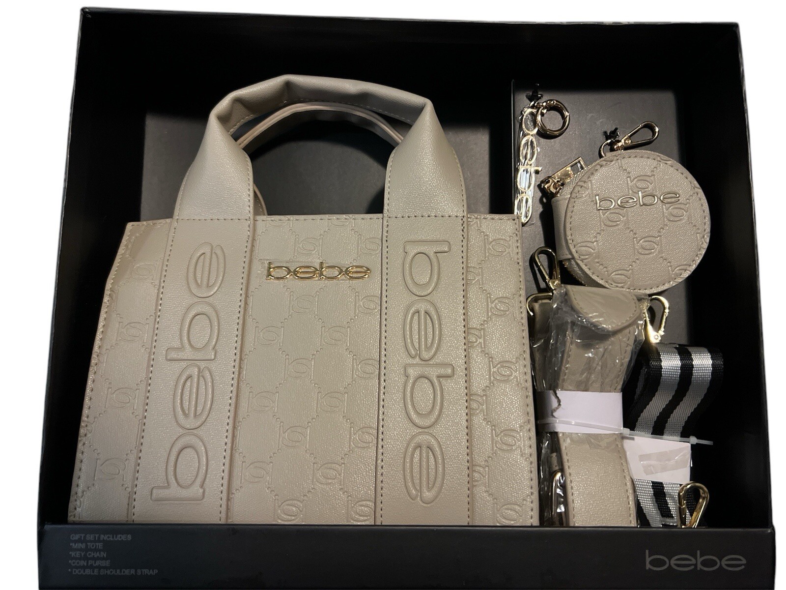 Bebe Gift Set Mini Quilted Crossbody Bag with Gold Chain & Coin Key Purse