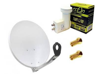 SET Sat Anlage 2 Teilnehmer 60 Antenne + Twin LNB + F-Stecker 60cm Antenne 60cm