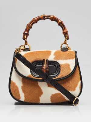 GUcci Beige/White Pony Hair/Leather 1947 Bamboo Small Top