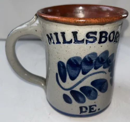 Vintage Pottery Salt Glazed Millsboro DE, Stoneware Coffee Cup Mug