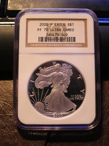 2000 P American Silver Eagle $1 Coin (Brown Label). NGC Graded PF 70 ULTRA CAMEO