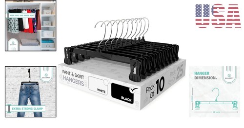 Triangular Design 10-Pack Black Pant & Skirt Hangers for Closet Organization - Picture 2 of 8