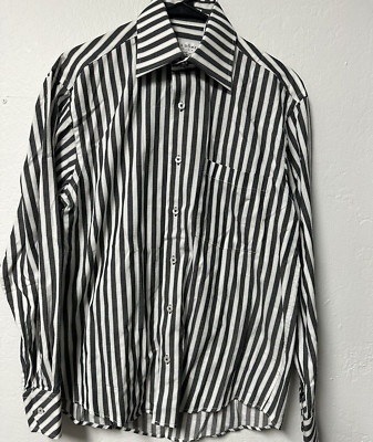 Linea Dome Chemise Dress Shirt Size S 14.5-15 Black/White stripe 100% Cotton D2
