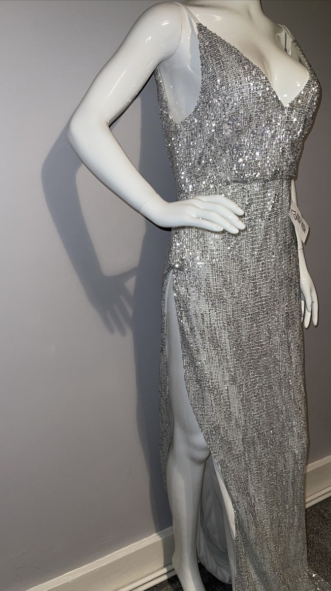 Silver Floor Length Dress Gown Split Leg Ball Gown Black White Tie Event Do M 10 | eBay UK Silver Floor Length Dress Gown Split Leg Ball Gown Black White Tie Event Do M 10 | eBay UK